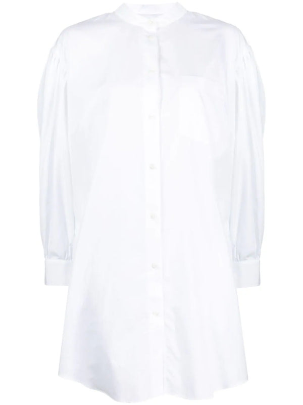SIMONE ROCHA BANDCOLLAR SHIRT DRESS WITH BACK BOW IN WHITE