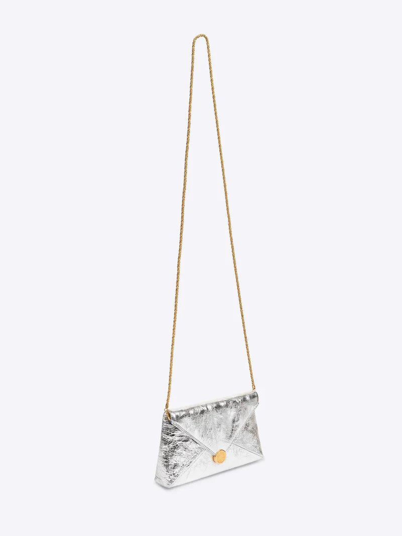 DRIES VAN NOTEN LEATHER ENVELOPE SILVER BAG