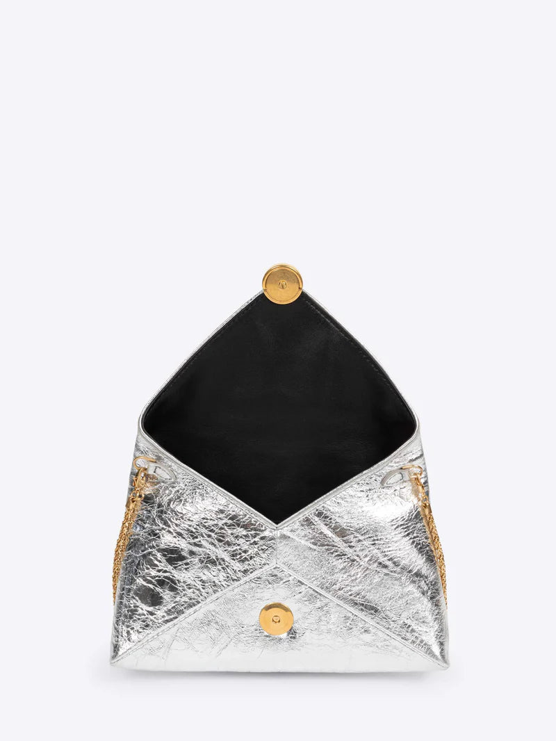 DRIES VAN NOTEN LEATHER ENVELOPE SILVER BAG