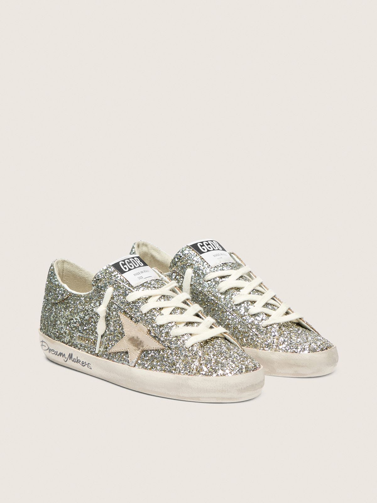 GOLDEN GOOSE SUPER-STAR OMBRÉ GLITTER PLATINUM GREEN