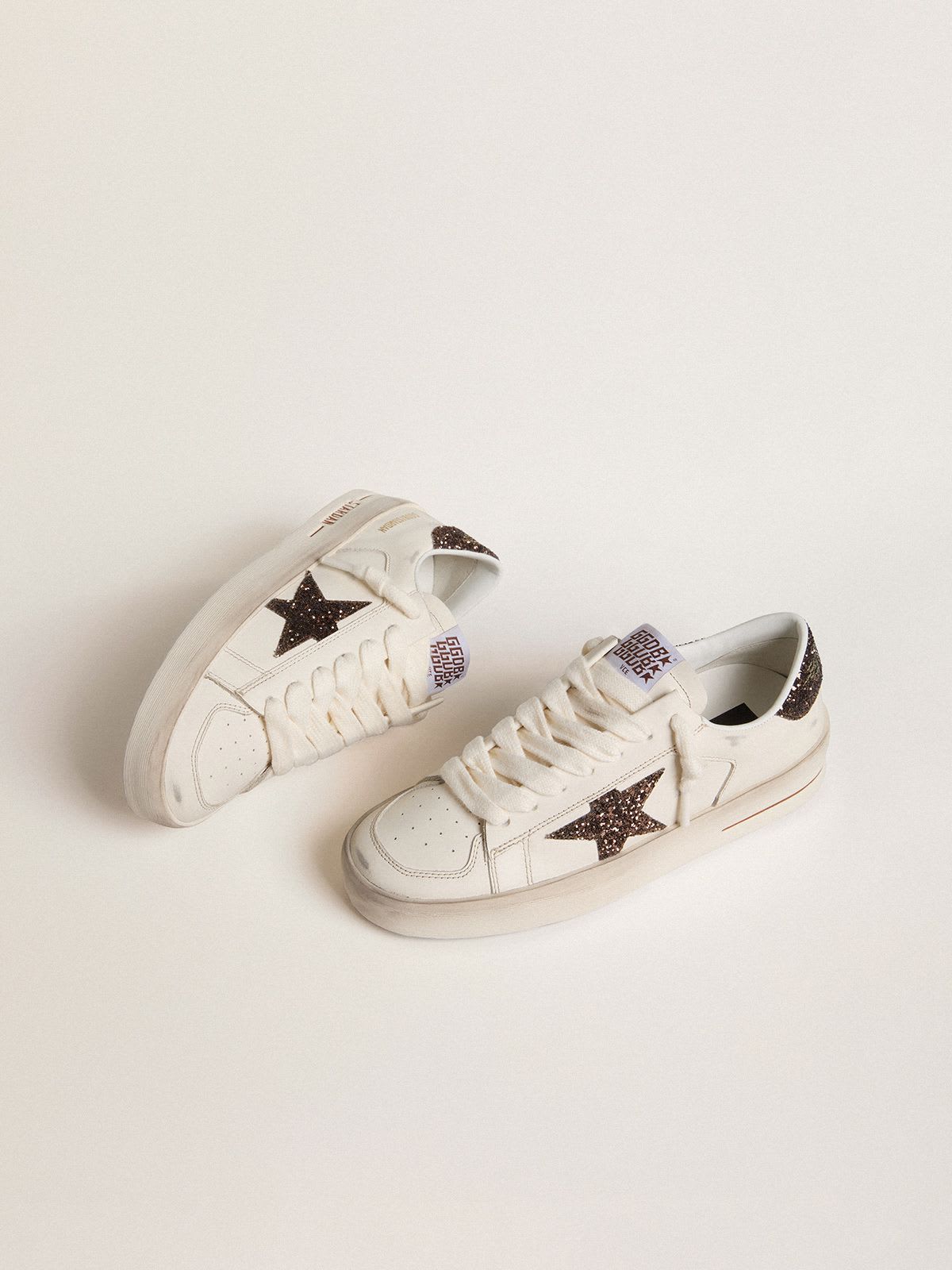 GOLDEN GOOSE STARDAN GLITTER STAR WHITE BEIGE