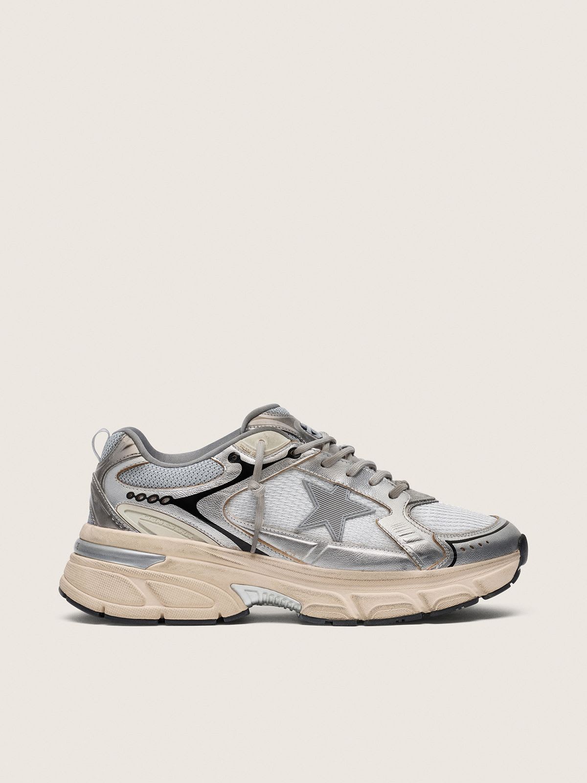 GOLDEN GOOSE LIGHTSTAR GREY MESH AND SILVER