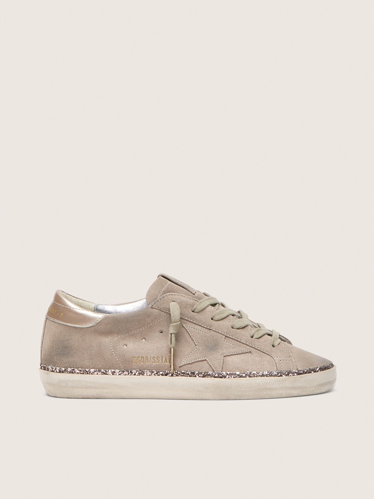 GOLDEN GOOSE SUPER-STAR TAUPE GREY SUEDE GLITTER