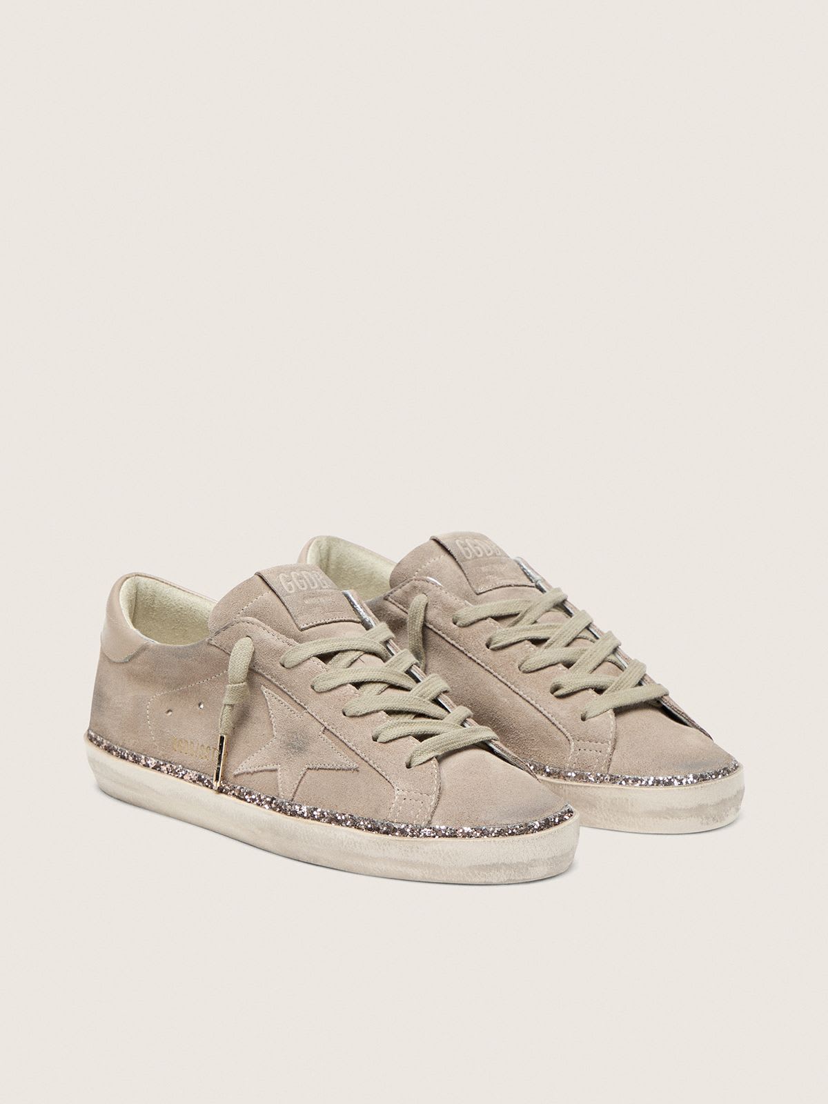 GOLDEN GOOSE SUPER-STAR TAUPE GREY SUEDE GLITTER