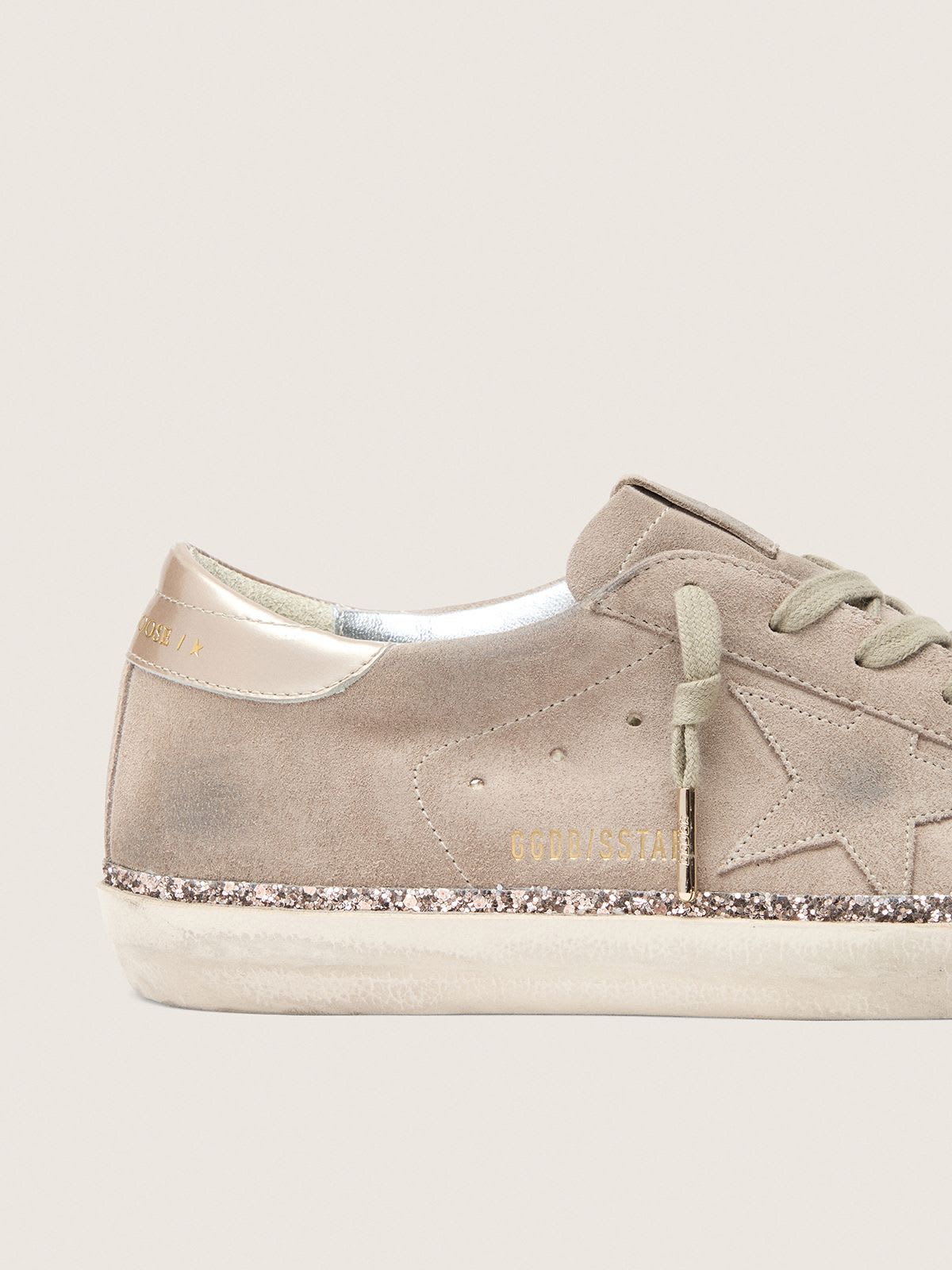 GOLDEN GOOSE SUPER-STAR TAUPE GREY SUEDE GLITTER