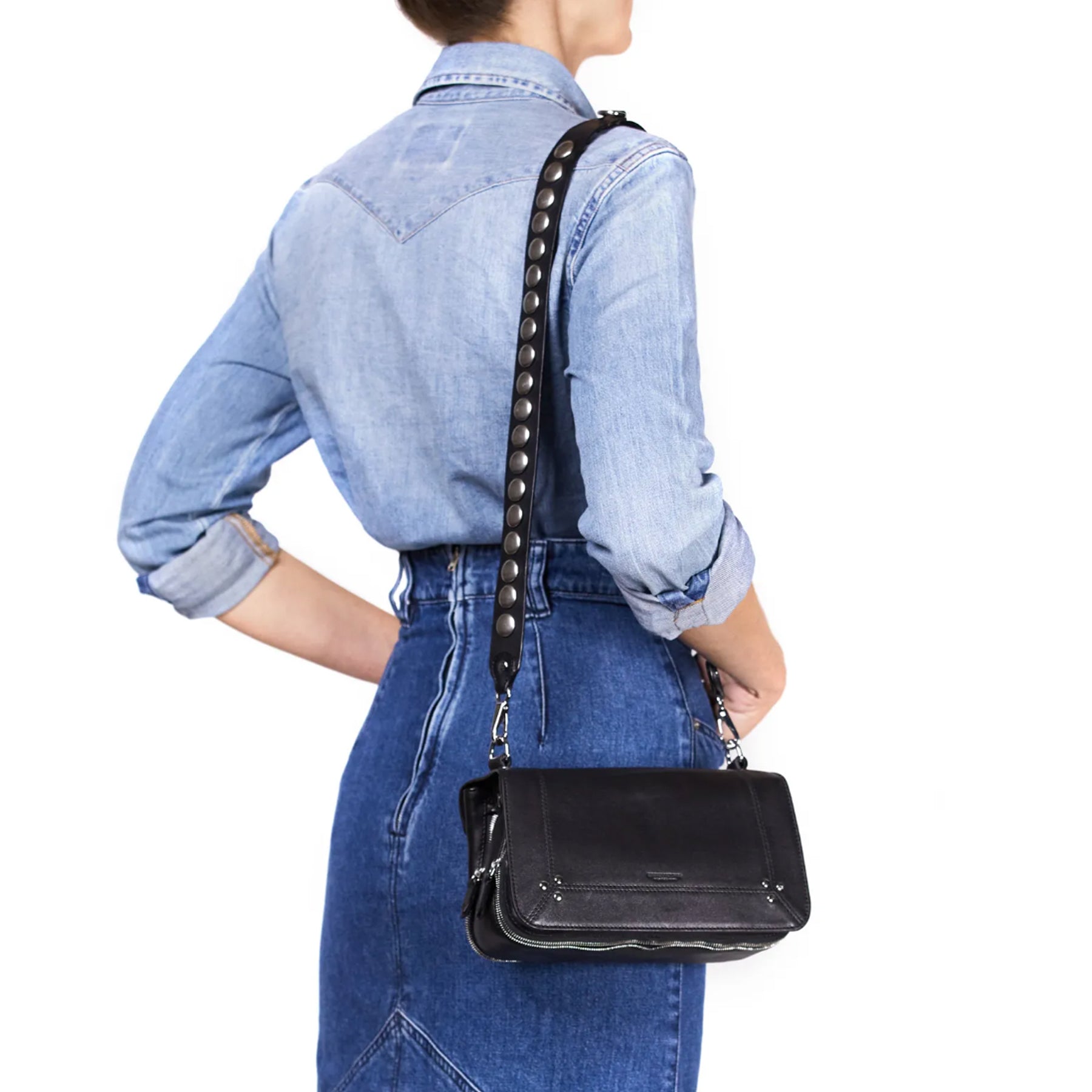 JEROME DREYFUSS BANDOULIERE FESTIVAL STRAP IN BLACK & SILVER