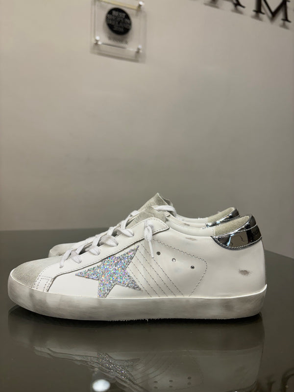 GOLDEN GOOSE SUPERSTAR WHITE LEATHER WITH GILTTER STAR