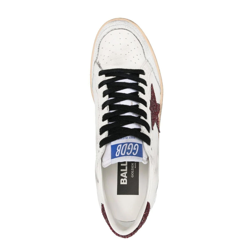 GOLDEN GOOSE BALL STAR SNEAKERS IN WHITE WITH GLITTER STAR