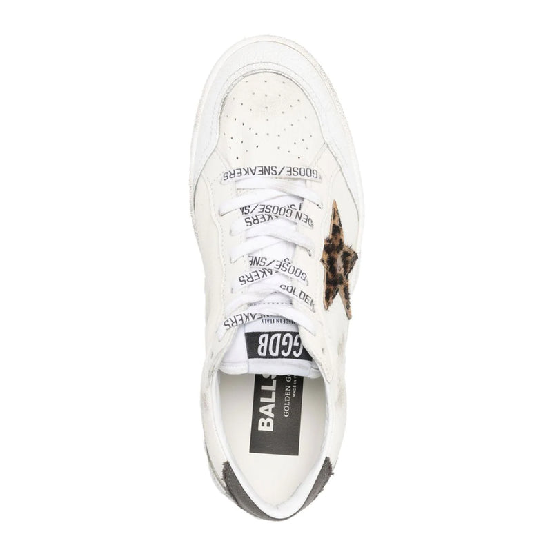 GOLDEN GOOSE BALL STAR SNEAKERS IN WHITE WITH LEOPARD-PRINT STAR