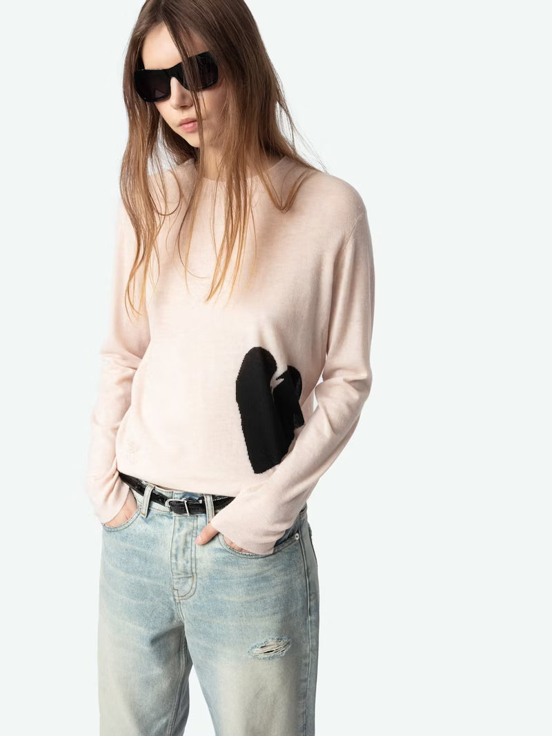 ZADIG & VOLTAIRE PRAVIS HEART CASHMERE SWEATER