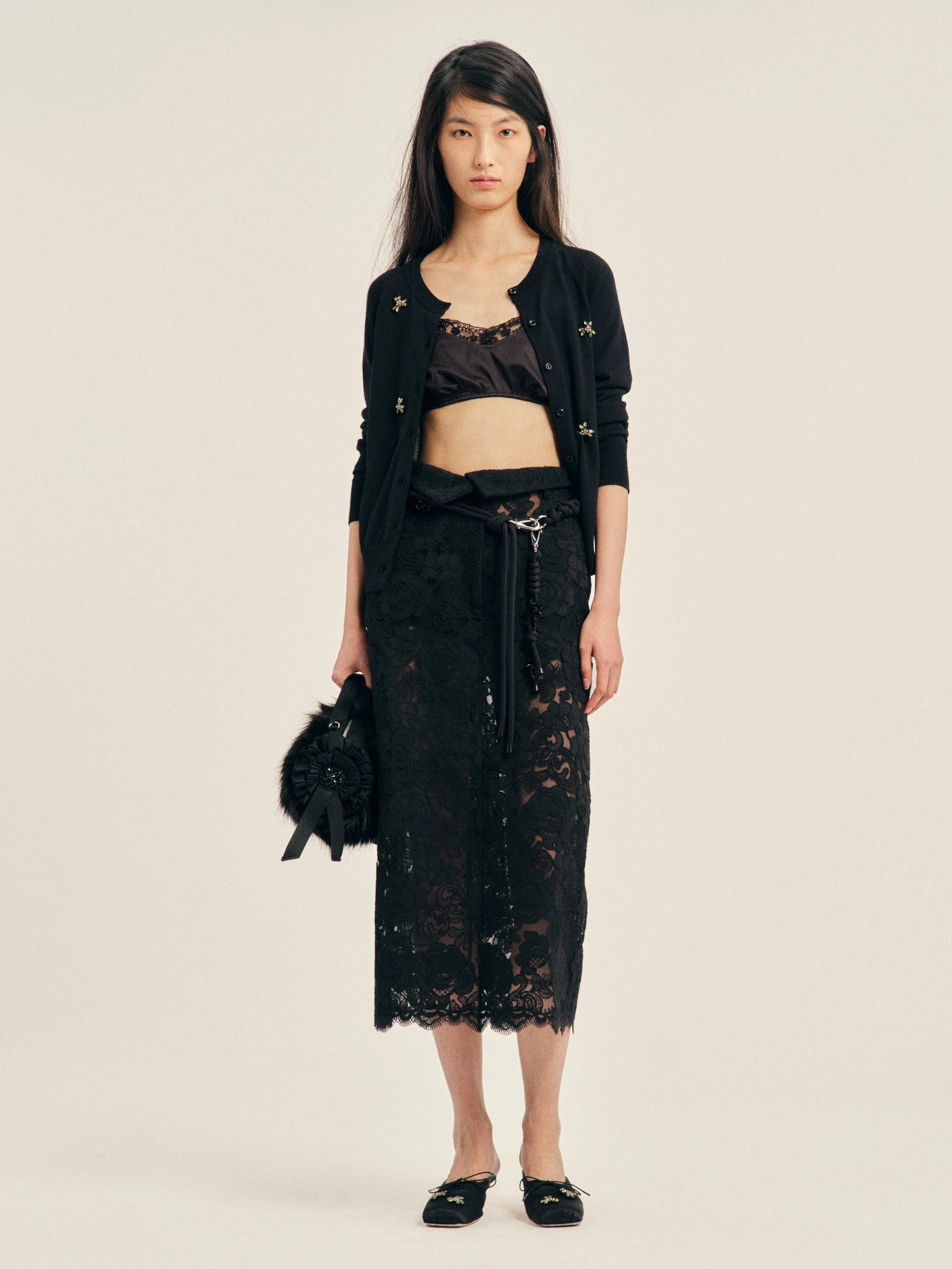 SIMONE ROCHA EMBELLISHED CLASSIC MERINO SILK CARDIGAN