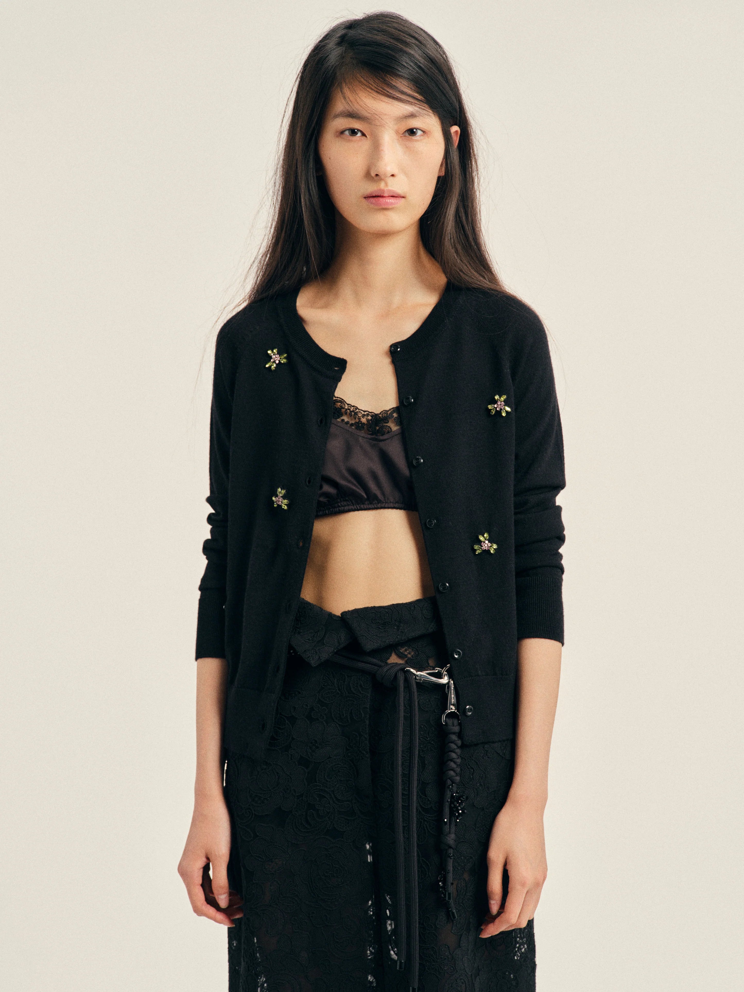 SIMONE ROCHA EMBELLISHED CLASSIC MERINO SILK CARDIGAN