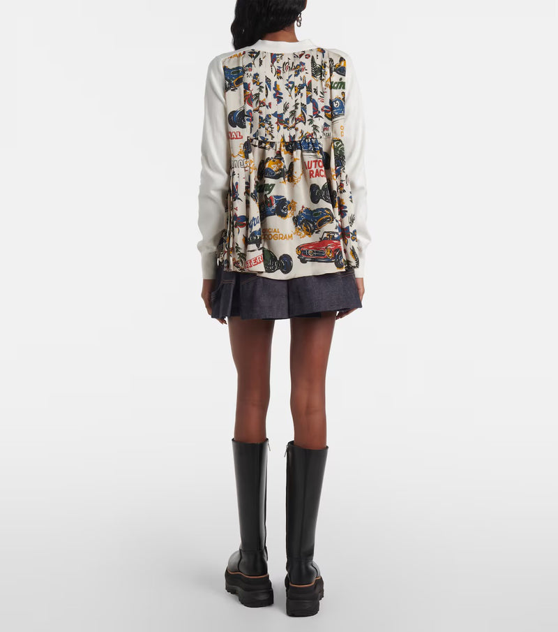 SACAI CAR RACE PRINT CARDIGAN - IVORY