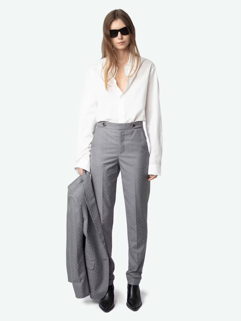 ZADIG & VOLTAIRE PANNY TAILLEUR STRASS GREY TROUSERS