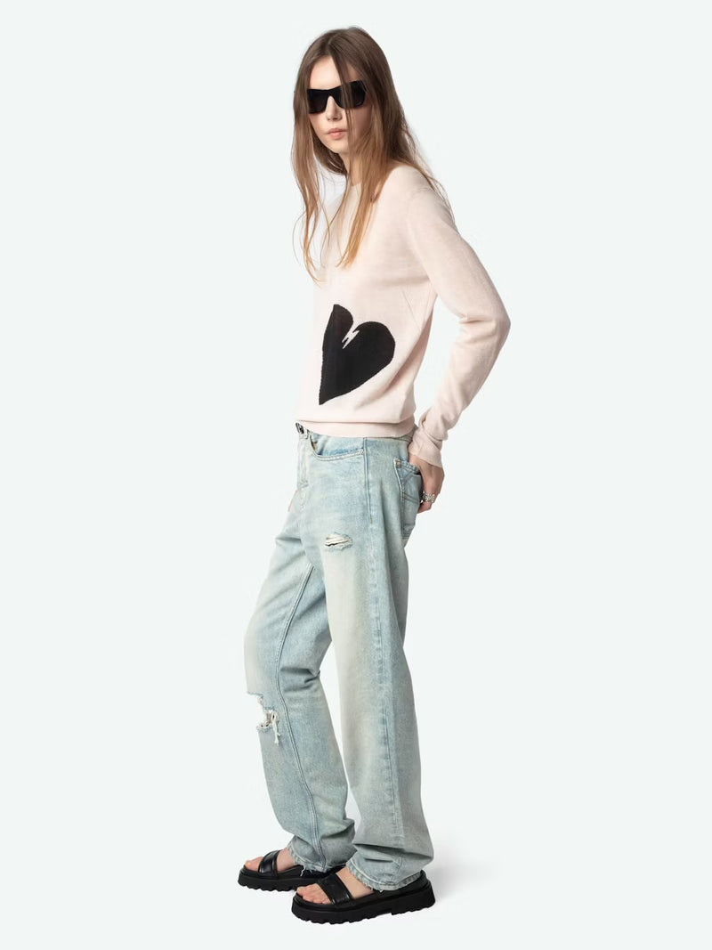 ZADIG & VOLTAIRE PRAVIS HEART CASHMERE SWEATER