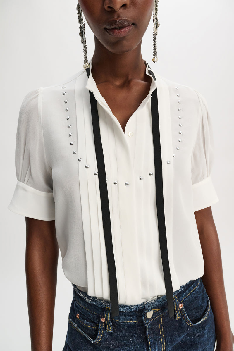 DOROTHEE SCHUMACHER PLEATED STUD FRONT BLOUSE