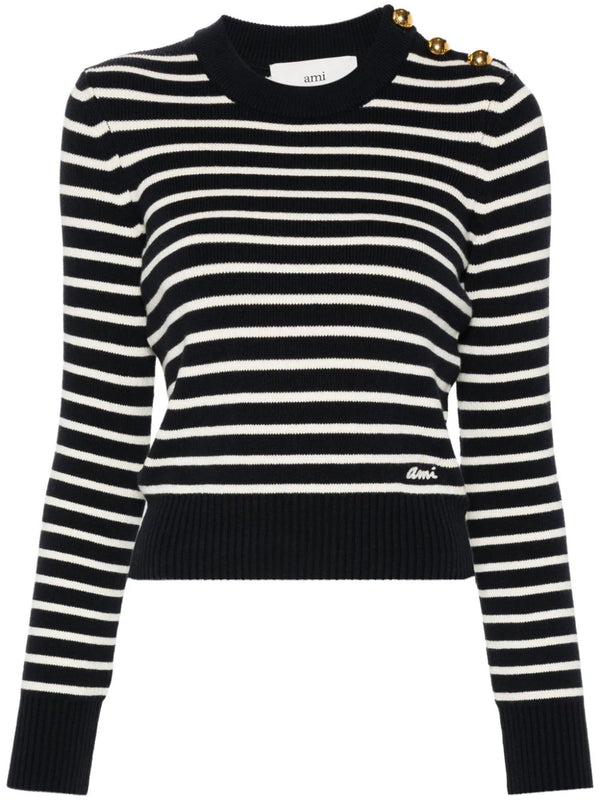 AMI PARIS SAILOR CREW KNIT NAVY BLUE & OFF WHITE