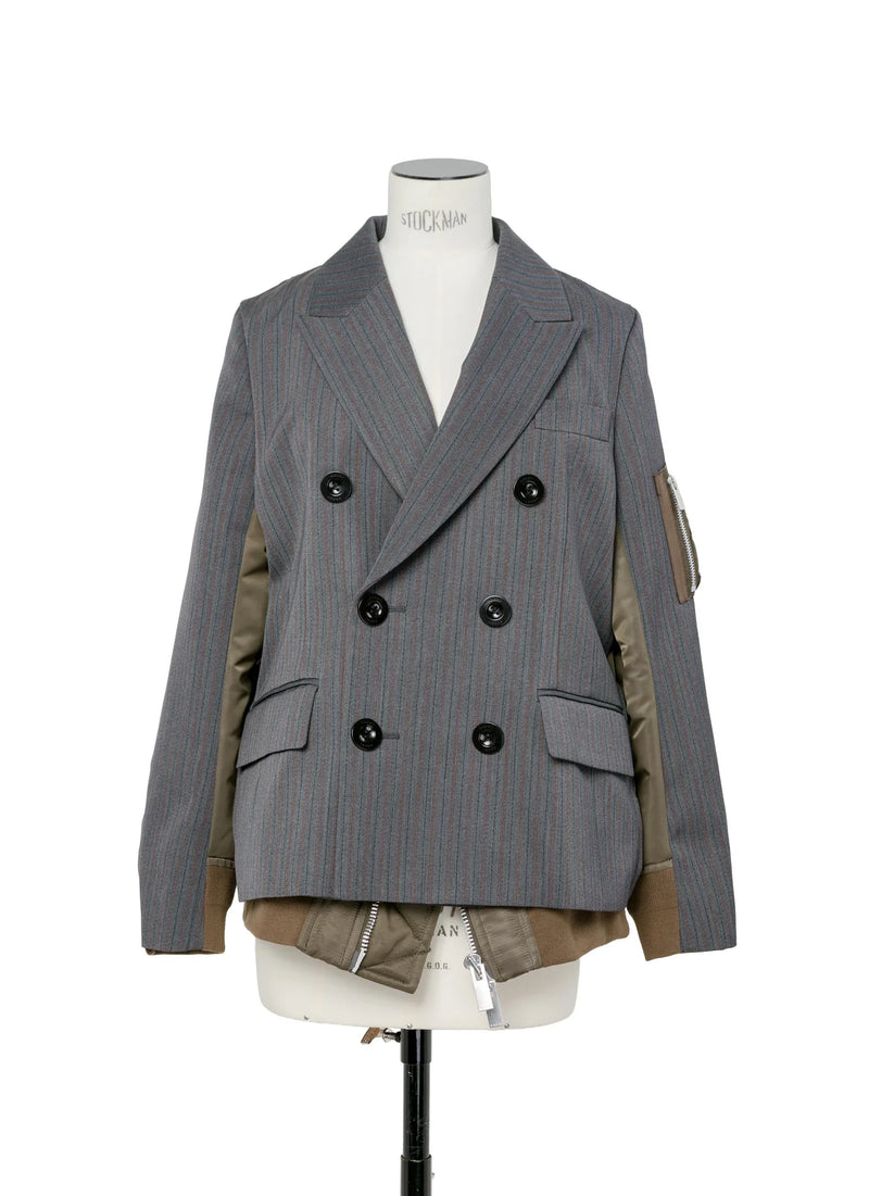 SACAI STRIPE DOESKIN & NYLON JACKET