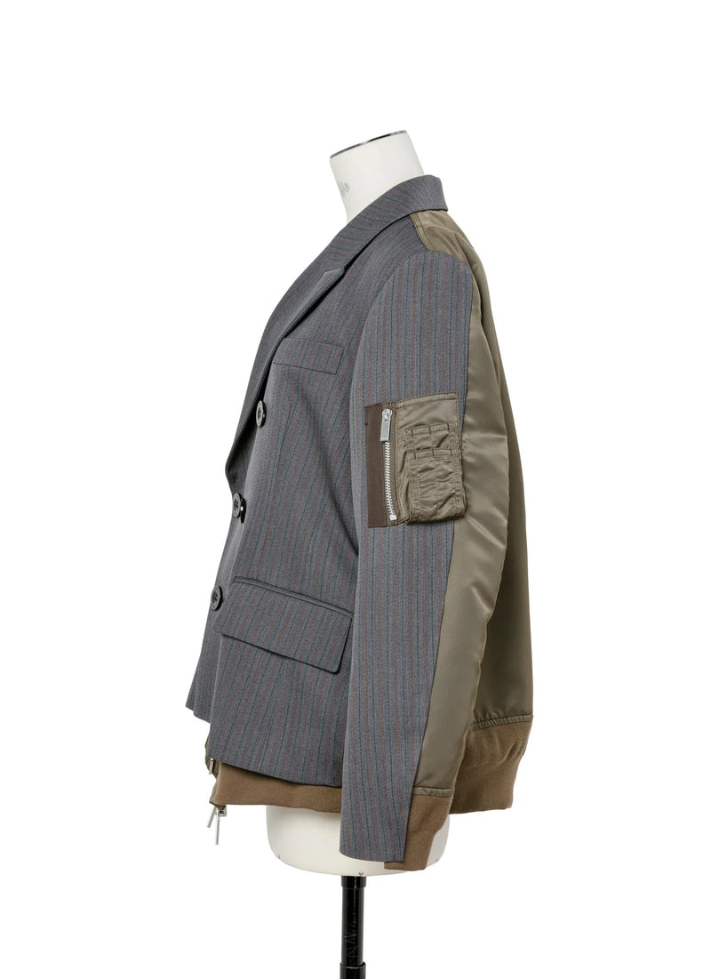 SACAI STRIPE DOESKIN & NYLON JACKET