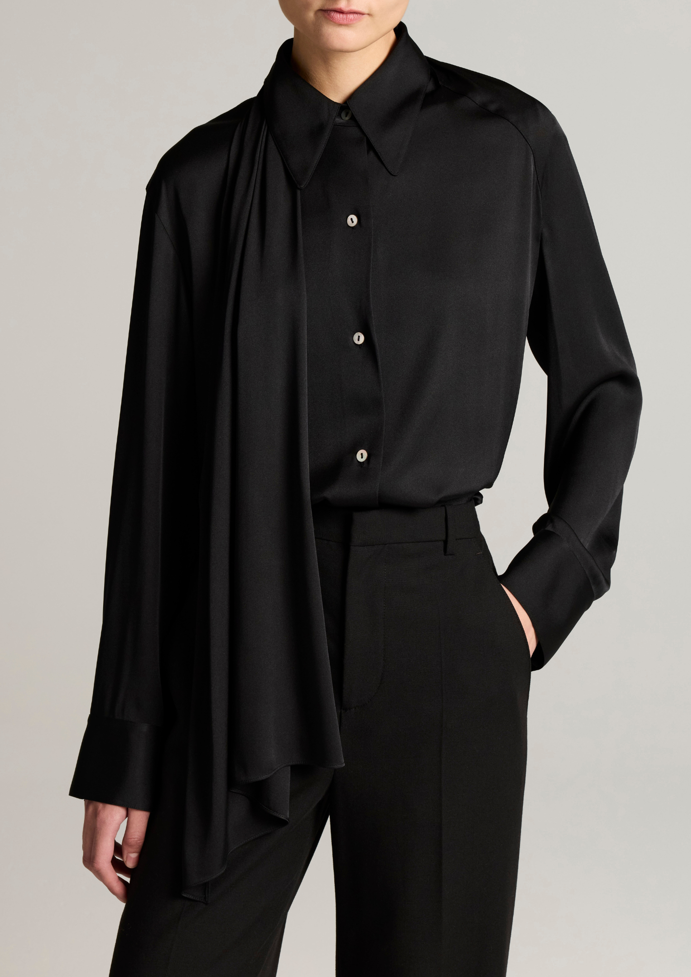 VINCE DRAPED SCARF SHIRT