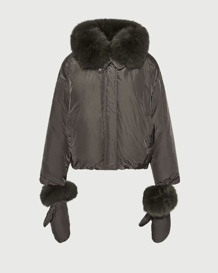 YVES SALOMON SHORT TECHNICAL DOWN COAT FOX FUR COLLAR