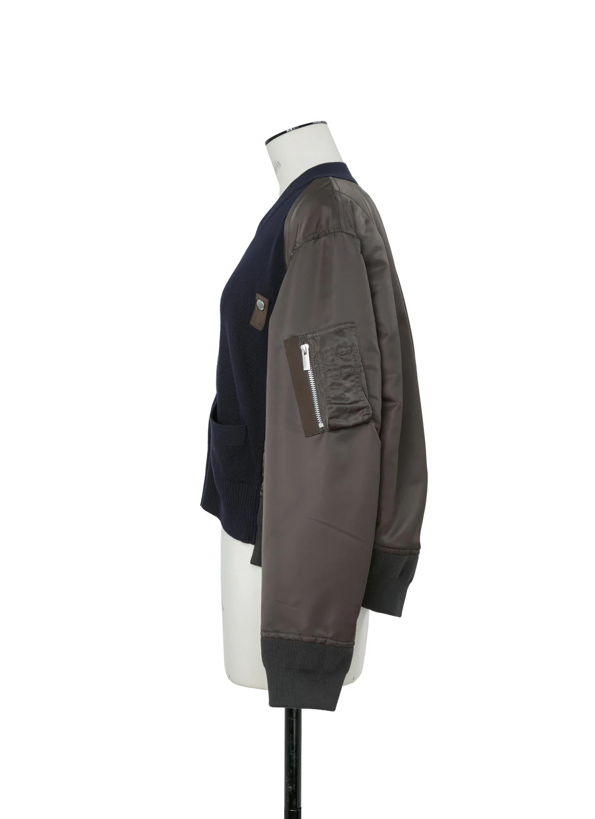SACAI NAVY/KHAKI COTTON KNIT X NYLON CARDIGAN