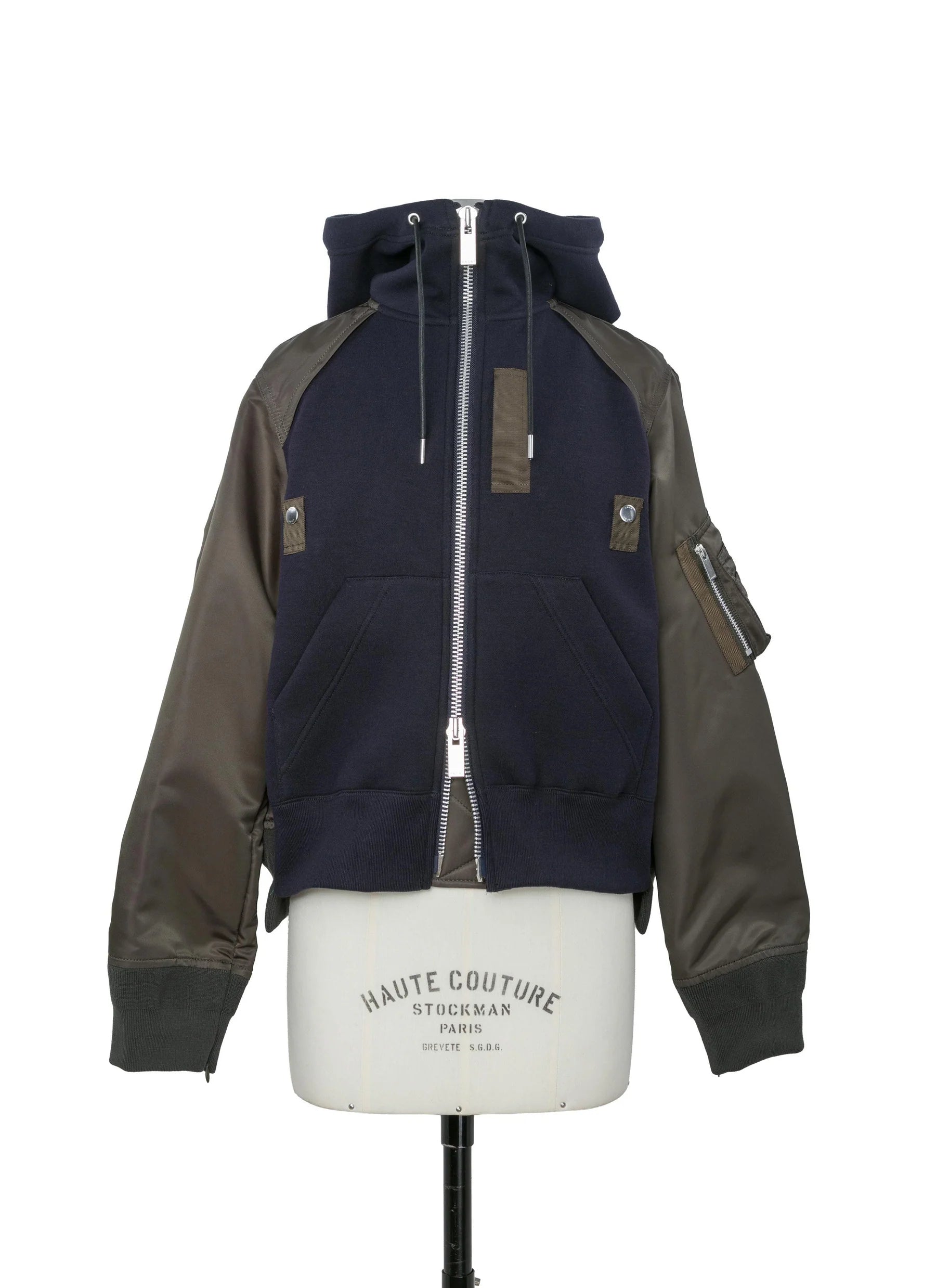 SACAI SPONGE SWEAT HOODIE NAVY/KHAKI