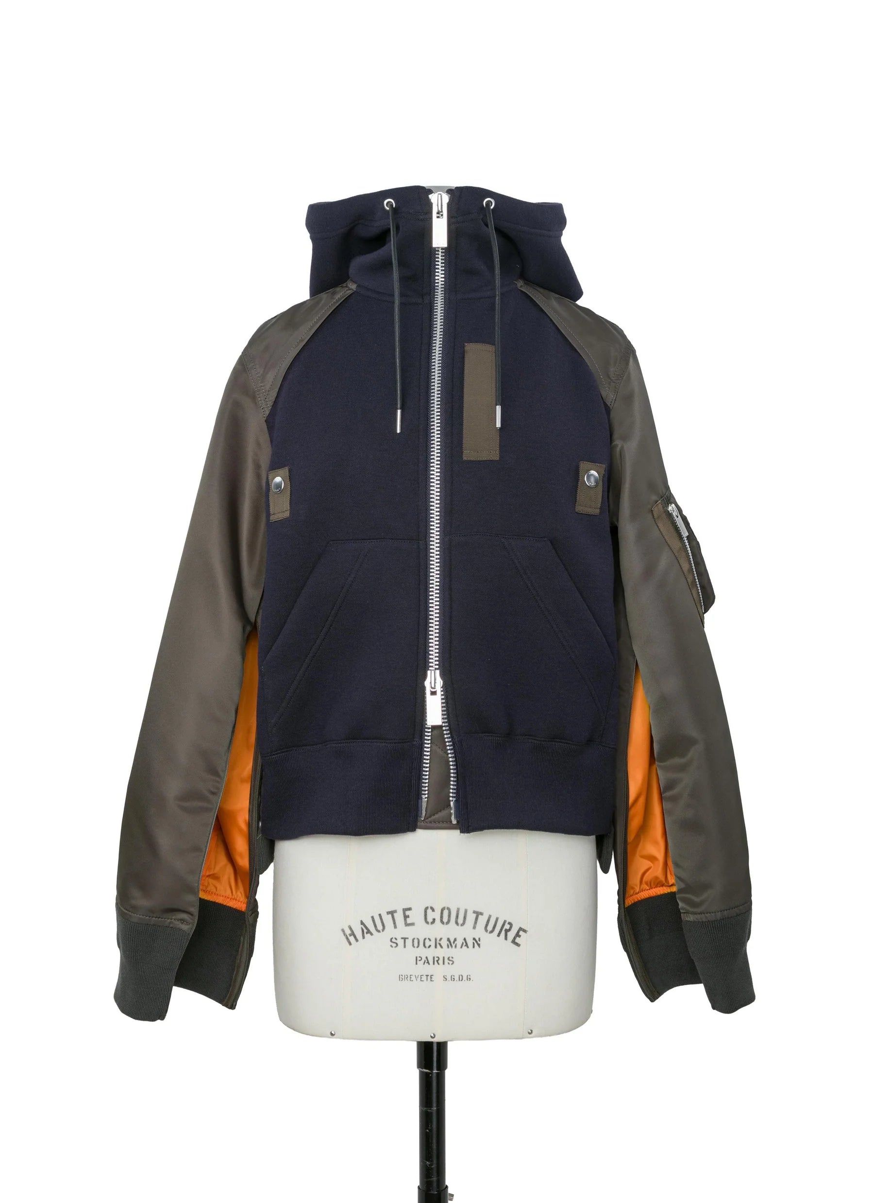 SACAI SPONGE SWEAT HOODIE NAVY/KHAKI