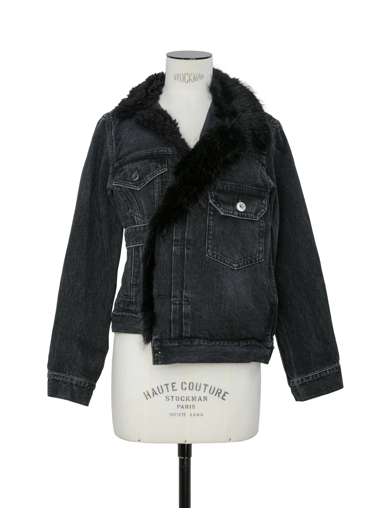 SACAI DENIM JACKET WITH FAUX FUR LINING