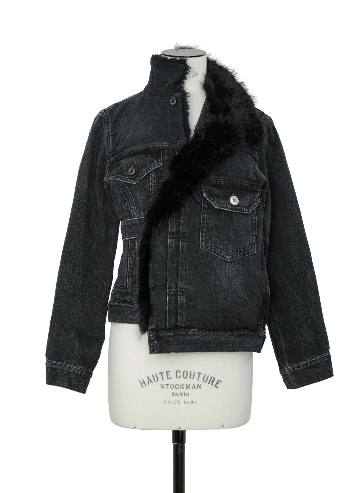 SACAI DENIM JACKET WITH FAUX FUR LINING