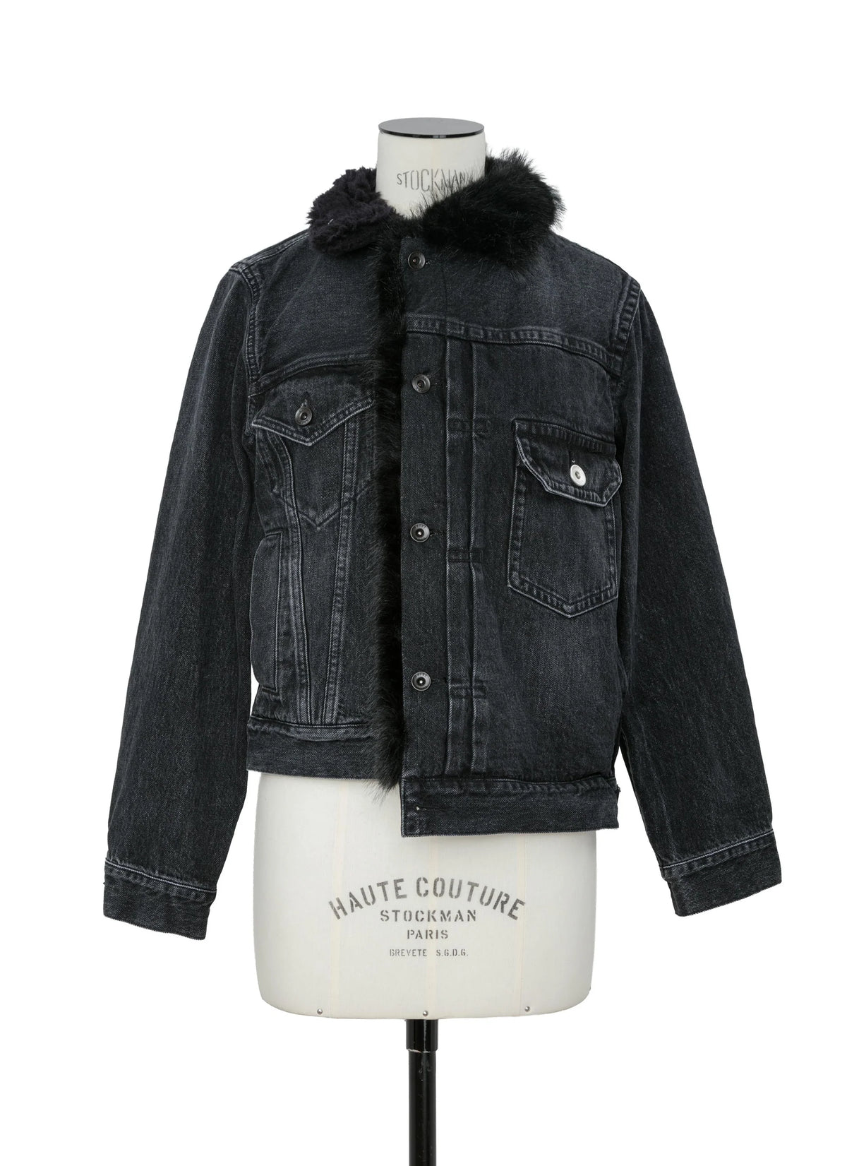 SACAI DENIM JACKET WITH FAUX FUR LINING