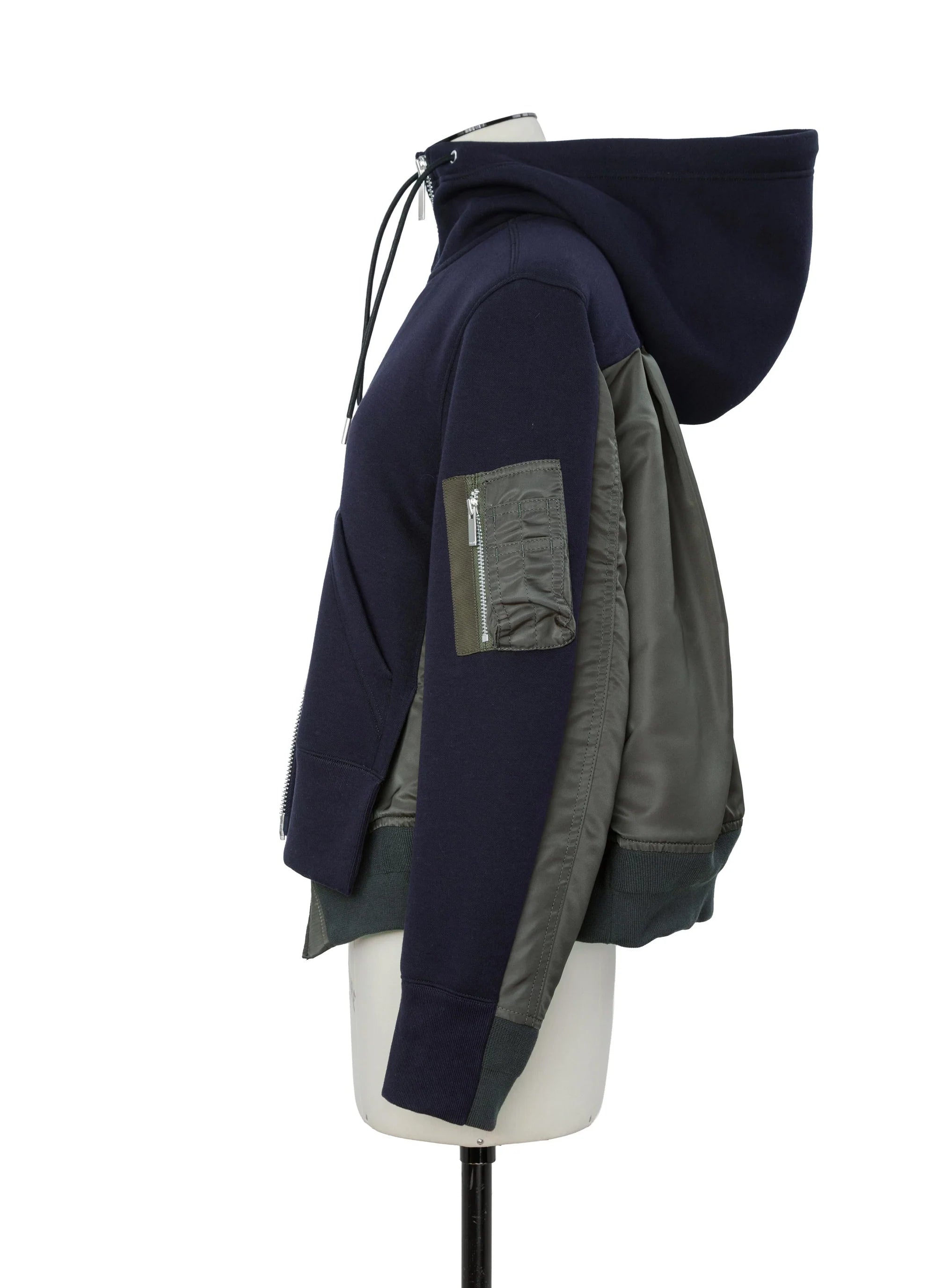 SACAI SPONGE X NYLON HOODIE NAVY/KHAKI