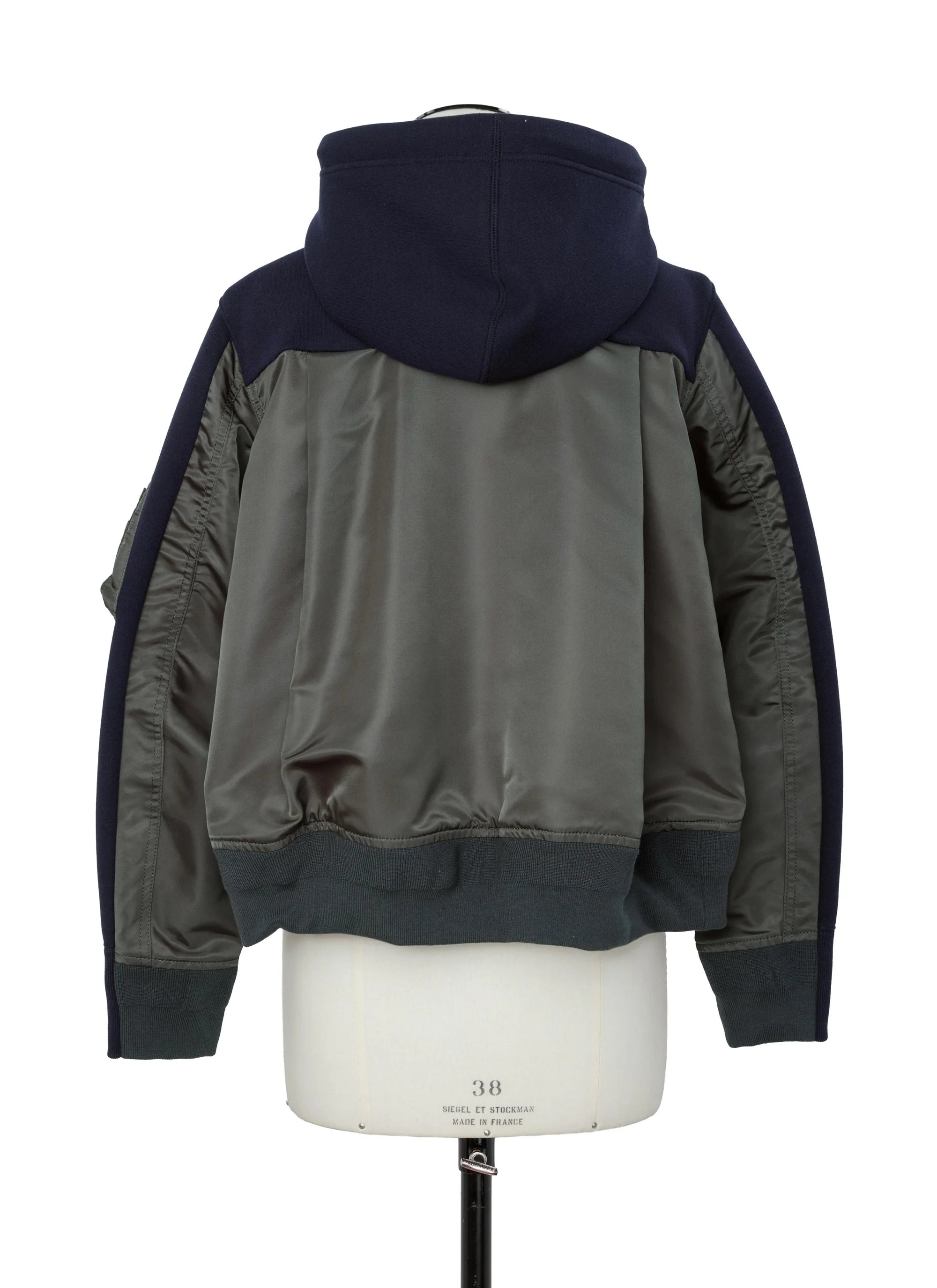 SACAI SPONGE X NYLON HOODIE NAVY/KHAKI