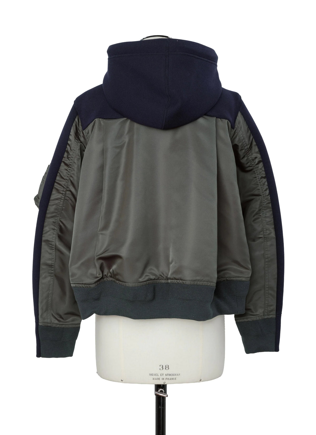 SACAI SPONGE X NYLON HOODIE NAVY/KHAKI