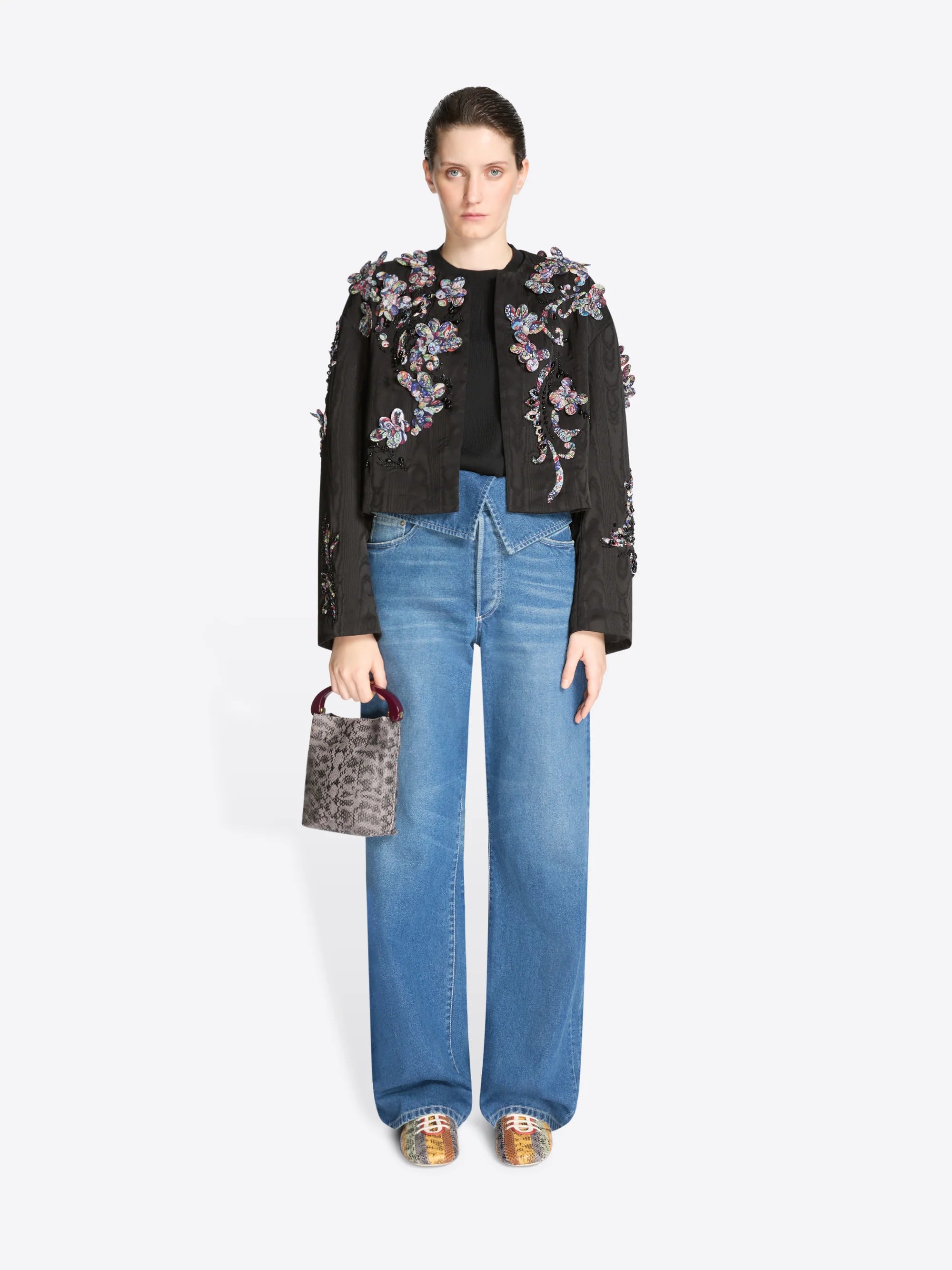 DRIES VAN NOTEN VONDA EMBROIDERED MOIRÉ JACKET