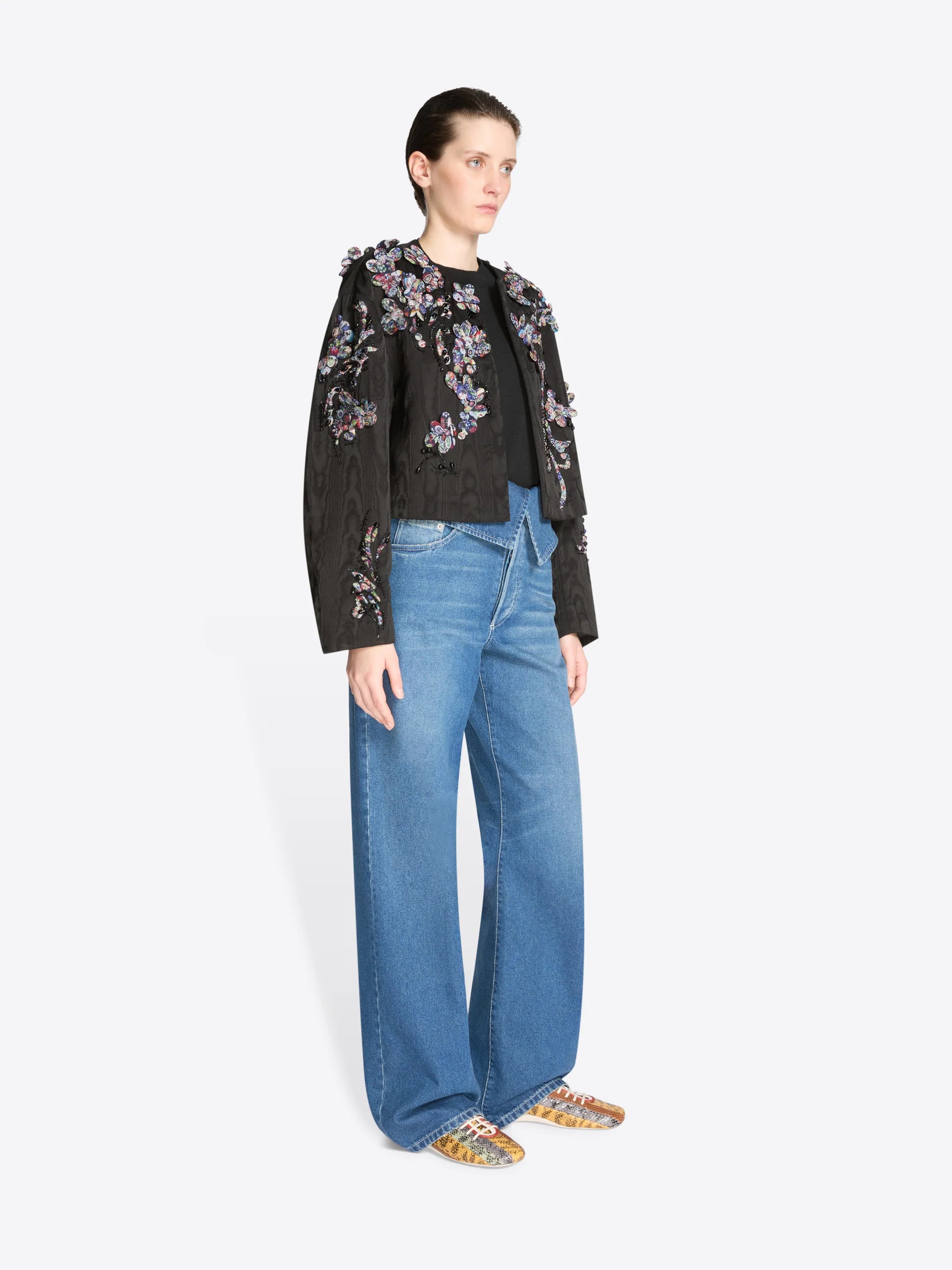 DRIES VAN NOTEN VONDA EMBROIDERED MOIRÉ JACKET
