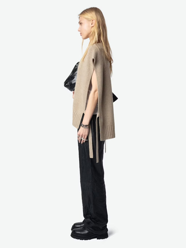 ZADIG & VOLTAIRE MADDY CASHMERE SLEEVELESS KNIT OATMEAL