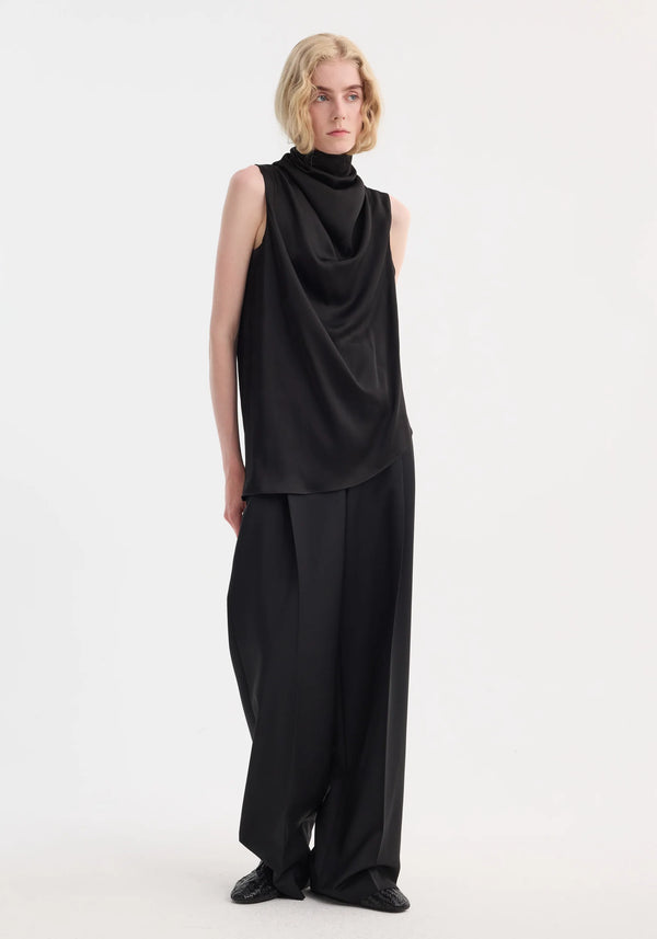 RÓHE DRAPED BLACK SATIN TOP