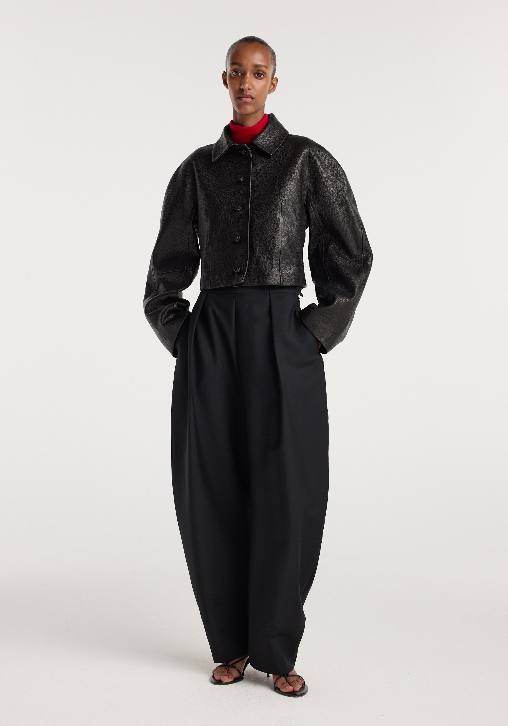 RÓHE CROPPED GRAIN LEATHER JACKET