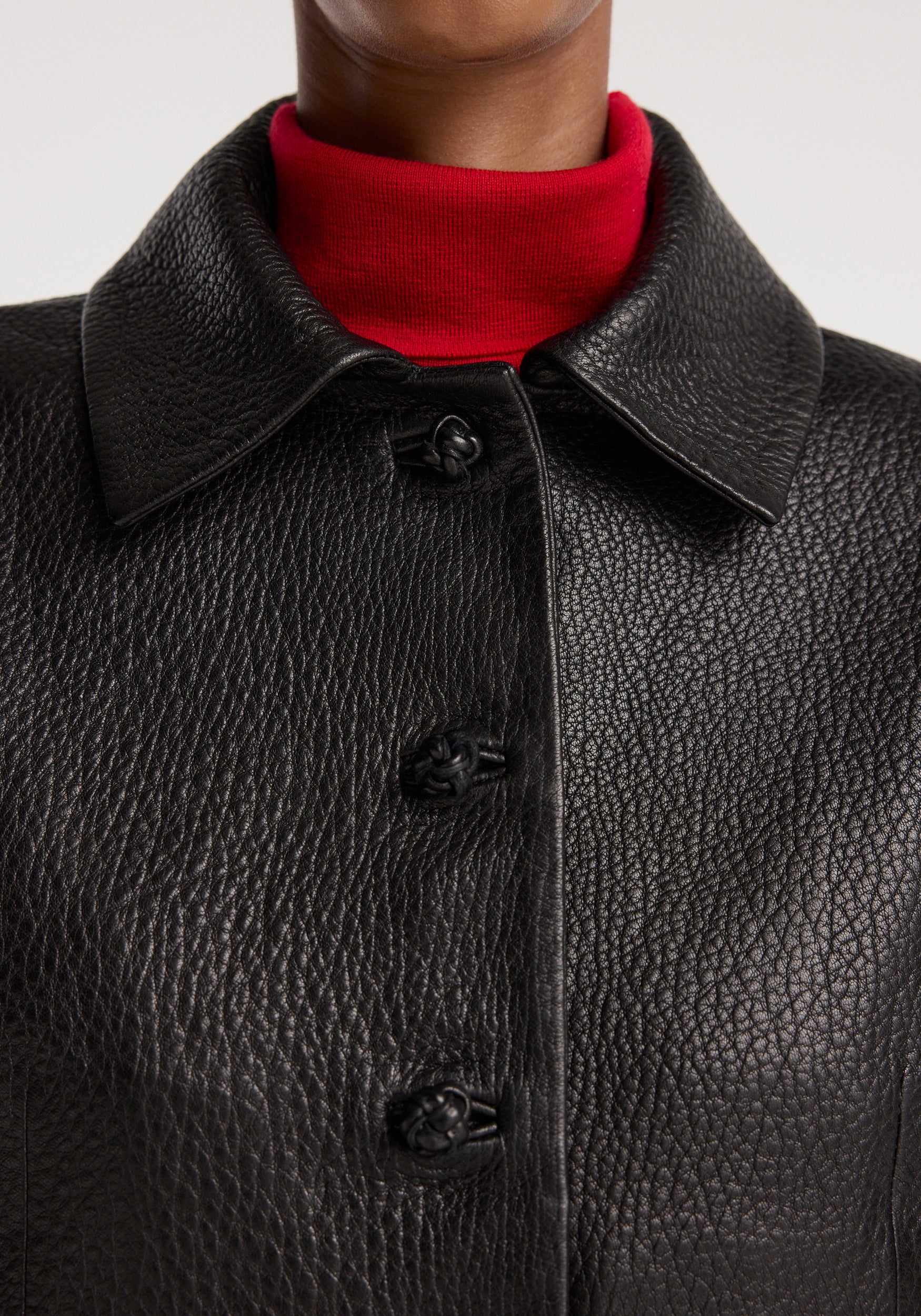 RÓHE CROPPED GRAIN LEATHER JACKET