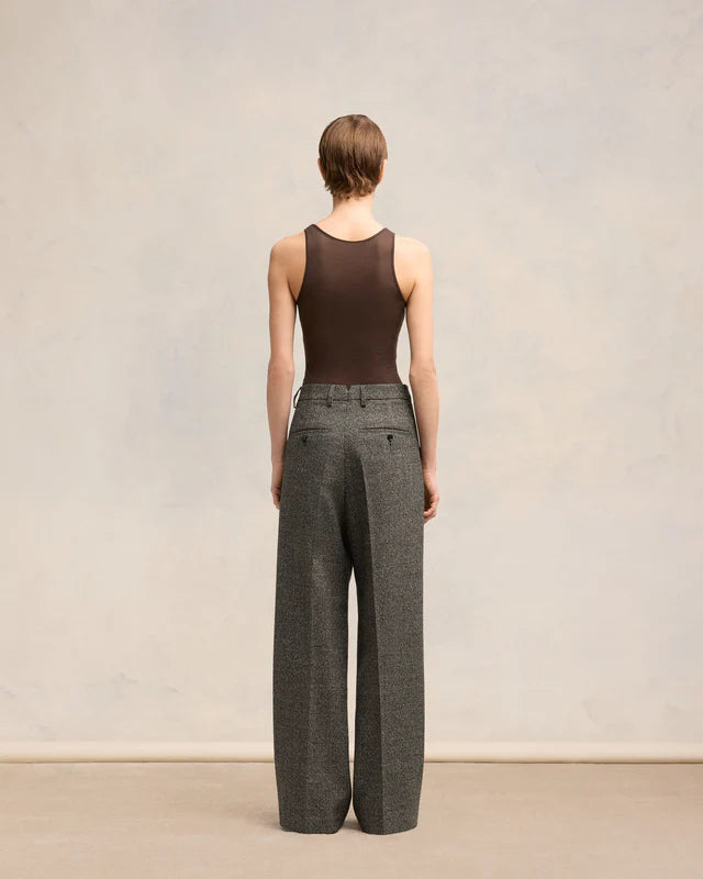 AMI PARIS DARK COFFEE WIDE LEG TROUSERS