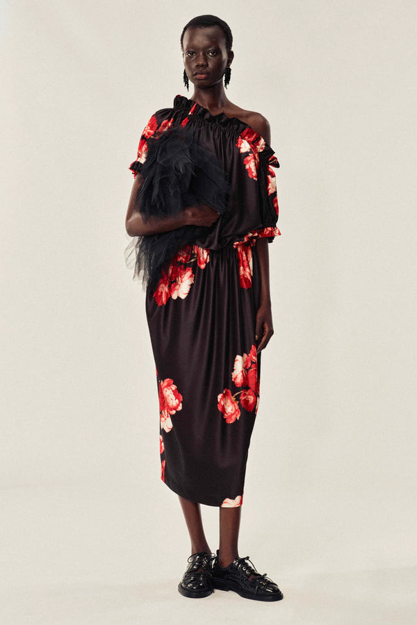 SIMONE ROCHA PEONY SATIN TOP RED BLACK