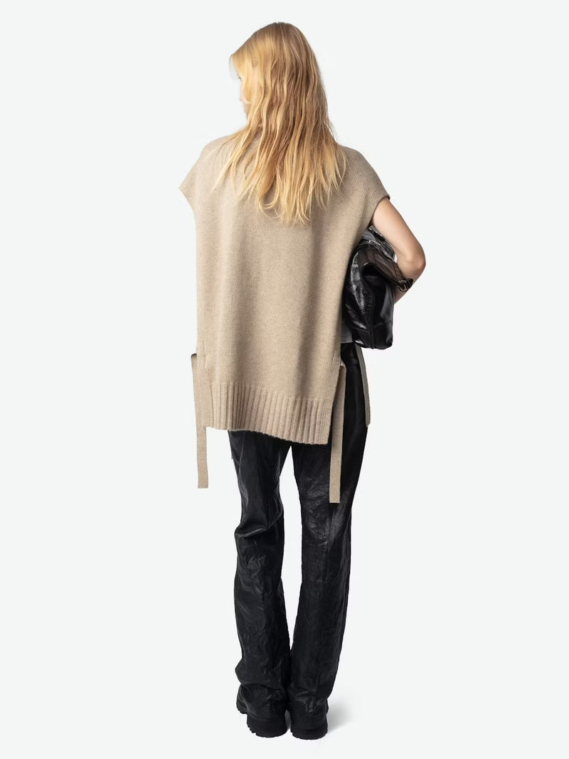 ZADIG & VOLTAIRE MADDY CASHMERE SLEEVELESS KNIT OATMEAL