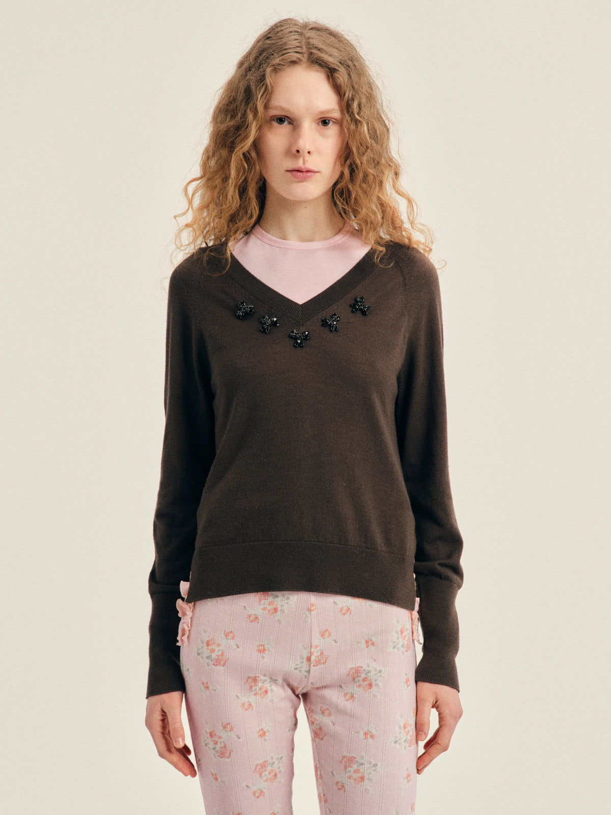 SIMONE ROCHA MERINO SILK DOUBLE V-NECK SWEATER