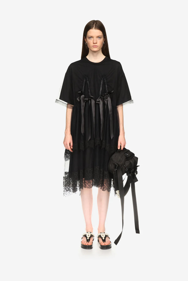 SIMONE ROCHA RUCHED TULLE OVERLAY DRESS IN BLACK