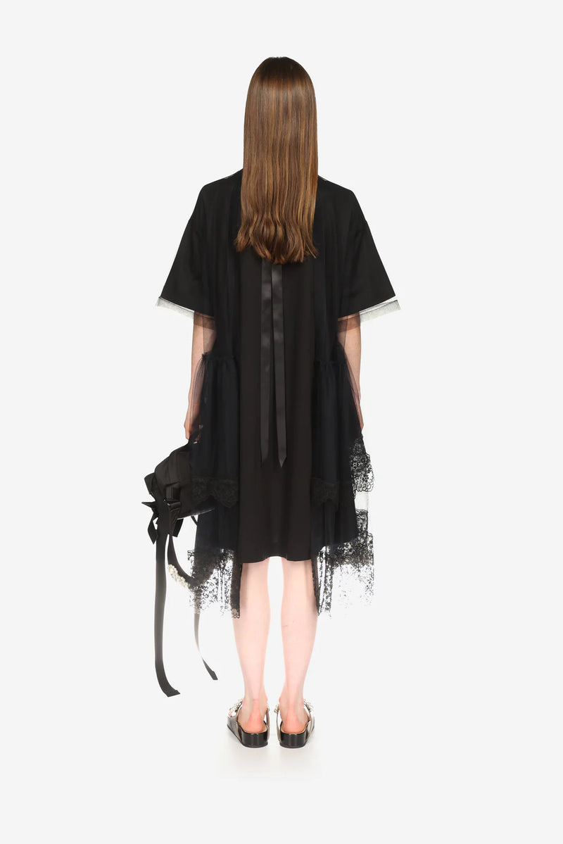 SIMONE ROCHA RUCHED TULLE OVERLAY DRESS IN BLACK