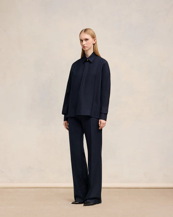 AMI PARIS LONG NAVY PINTUCK SHIRT