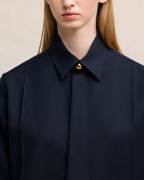 AMI PARIS LONG NAVY PINTUCK SHIRT