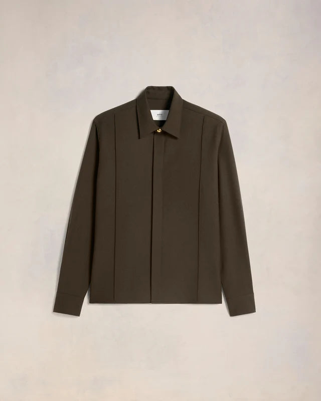 AMI PARIS DARK COFFEE PINTUCK SHIRT