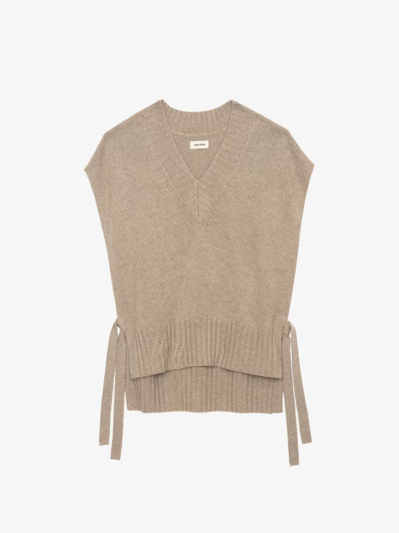 ZADIG & VOLTAIRE MADDY CASHMERE SLEEVELESS KNIT OATMEAL